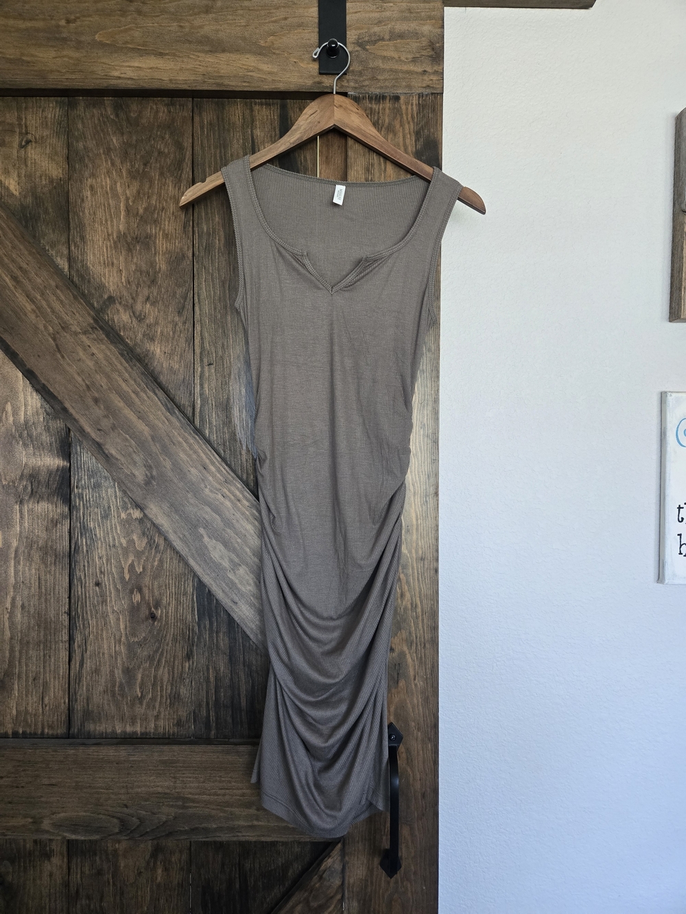 NWOT- Sleeveless Ruched Midi Dress in Olive Green
